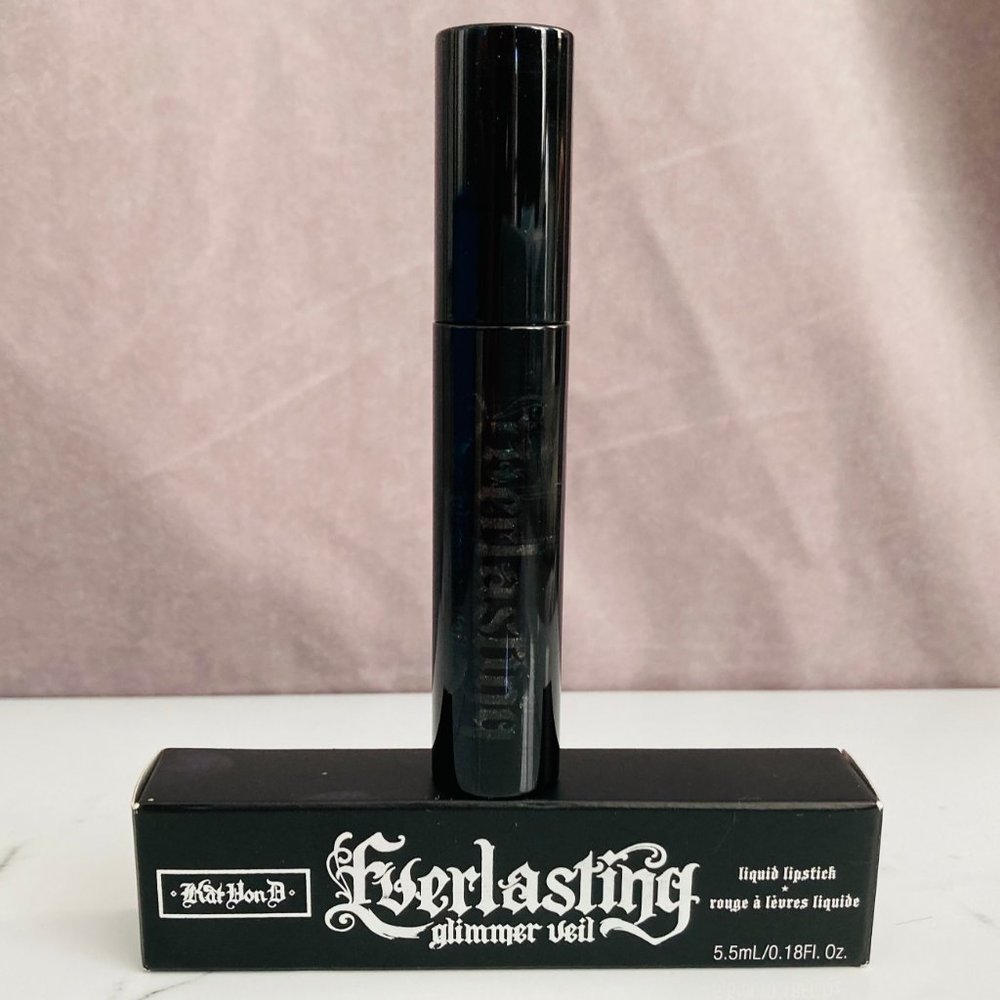 NEW Kat Von D Everlasting GLIMMER VEIL Liquid Lipstick WIZARD Black Sparkle NIB!